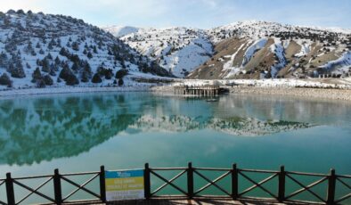 Yüzeyi buz tutan Ardıçlı Gölü mest ediyor