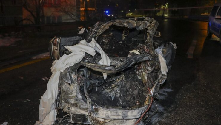 Ankara’da kaza yapıp yanan otomobilin sürücüsü öldü