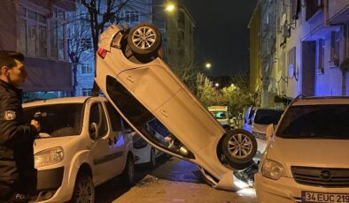 Bahçelievler’de kaza yapan araç havaya kalktı