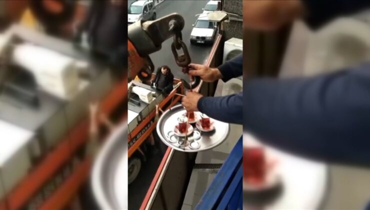 Bayrampaşa’da işçilere vinçle çay servisi