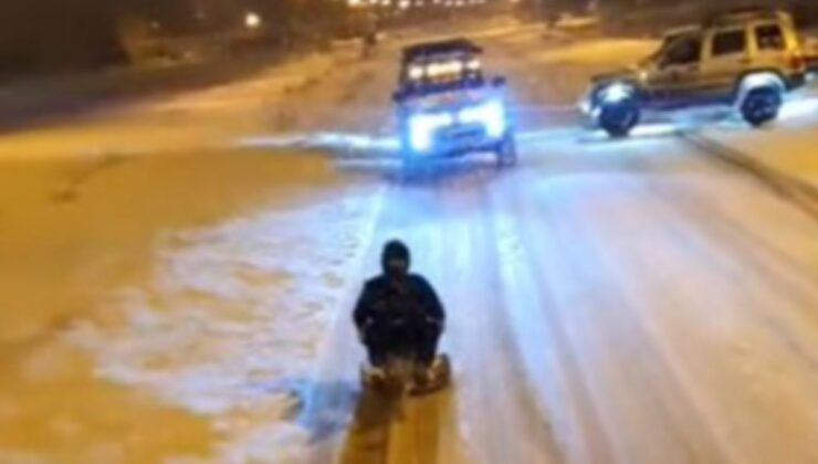 Erzurum’da karın keyfini macera sevenler çıkardı