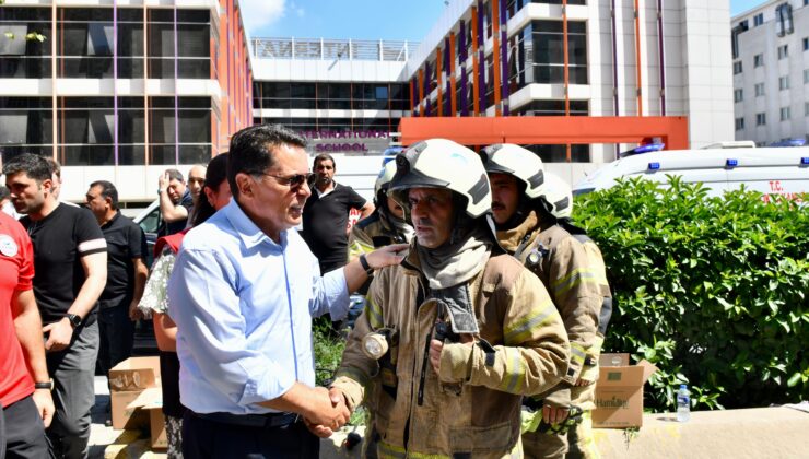 Başkan Özer, 33 katlı sitede çıkan yangında incelemelerde bulundu