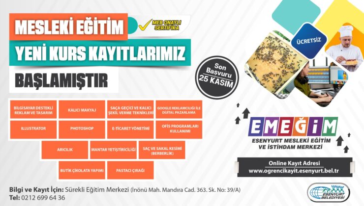 İstihdam garantili ‘Mesleki Eğitim Kursları’nın kayıtları başladı